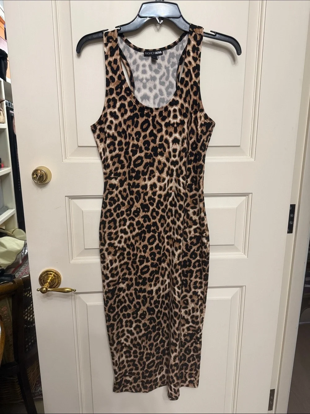 Fashion Nova Leopard Print Bodycon Midi Dress - tan and black